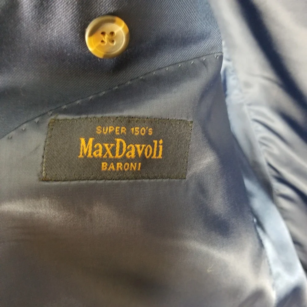 MaxDavoli Baroni Blazer Mens 40S Italian Blue Super 150s Wool Moderno MD2800
